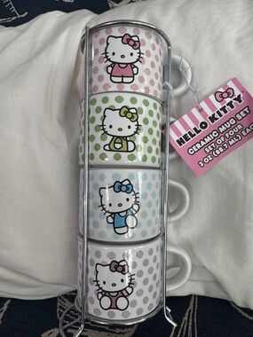 Hello Kitty Pastel Polka Dot Stackable Mug Set (Pink, Green, Blue, Purple)